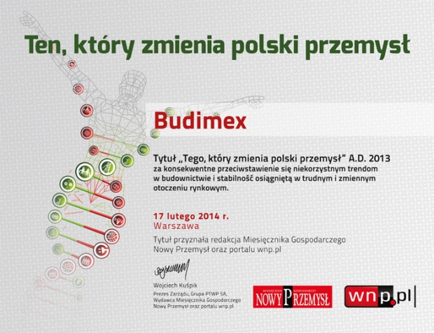 Budimex gewinnt den Titel „Veränderer der polnischen Industrie“